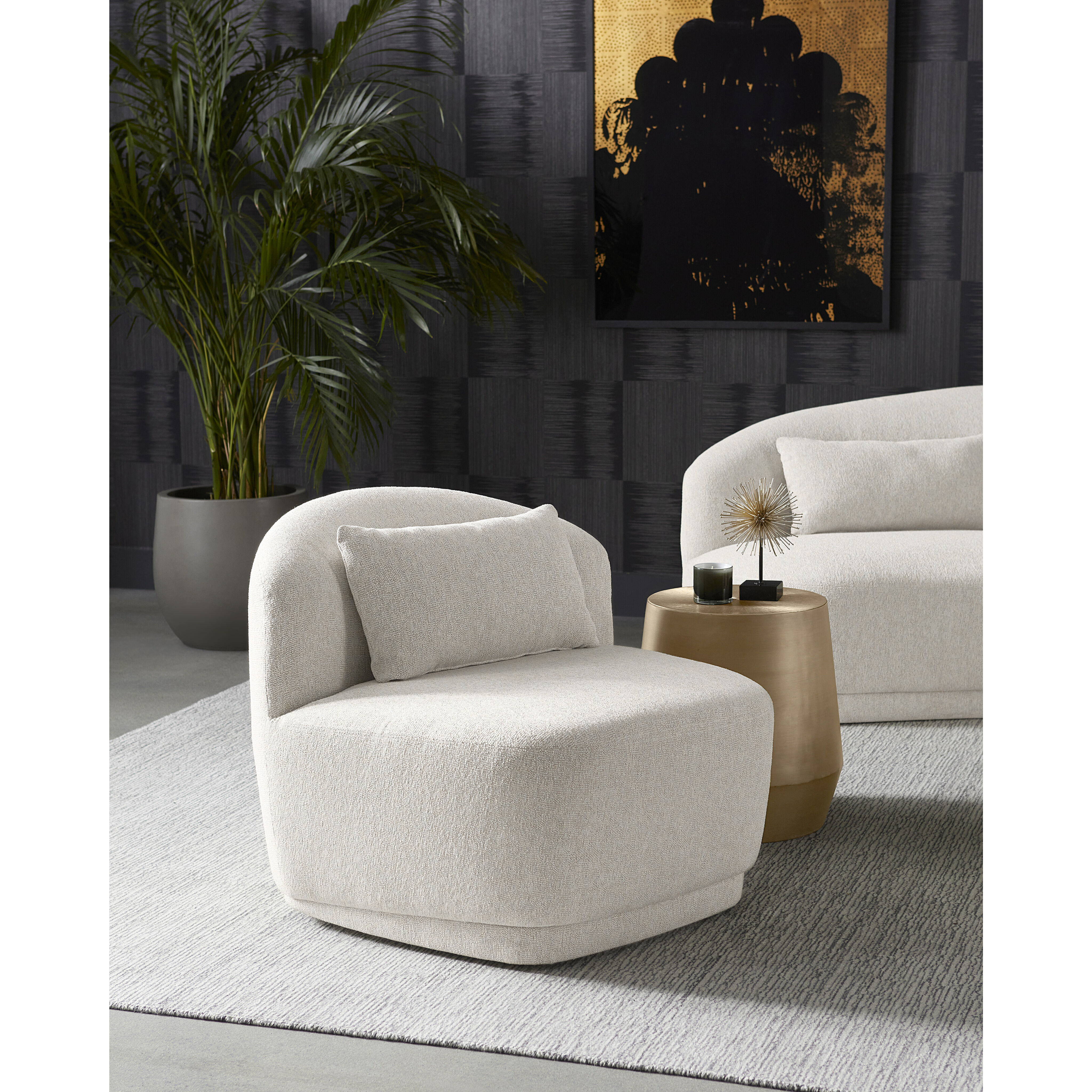 Soraya Dove Cream Swivel Armless Chair, Swivel